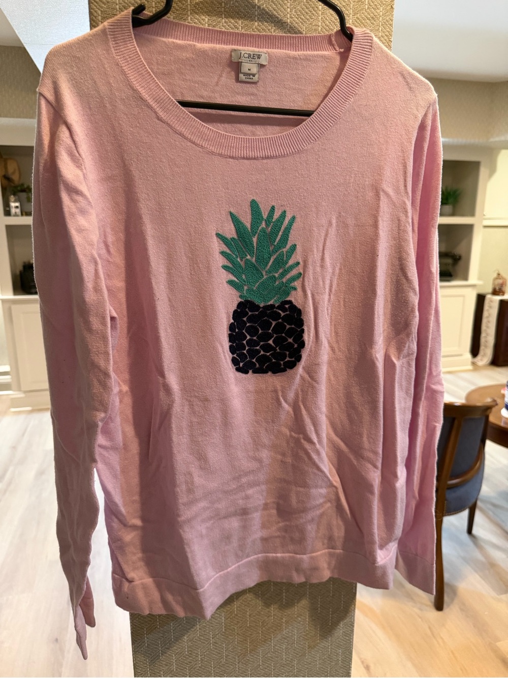 J.Crew Light Pink Beaded/Embroidered Pineapple Pullover Sweater Medium